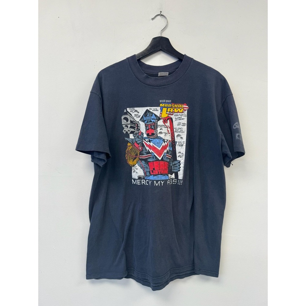 Vintage Marshal Law Shirt Mens Large Dark‎ Navy Comic Graphic Mercy My Ass 90s